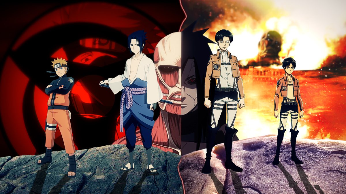 Naruto, Sasuke, Levi and Eren, illustration for the ranking of the best anime openings and endings